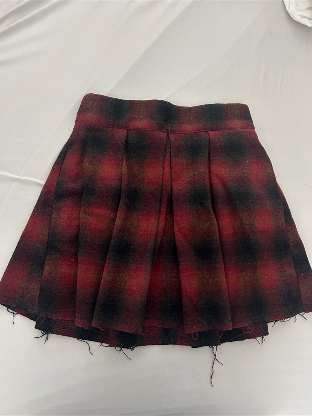 Free People Red and Black Plaid Pleated Mini Skirt
